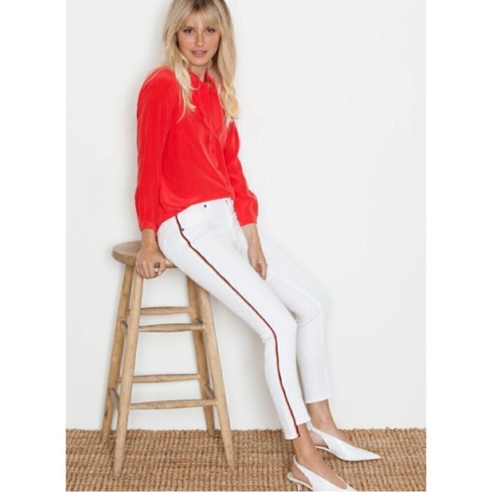 Parker Smith White Twisted Seam Striped Skinny Jeans